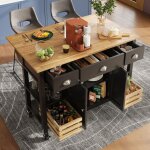 �lot de cuisine mobile avec 3 tiroirs meuble table � manger moderne avec plateau rabattable et 2 paniers ...