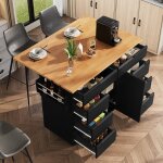 �lot de cuisine mobile avec 8 tiroirs noir - merax - plateau rabattable rangement spice et roulettes ...