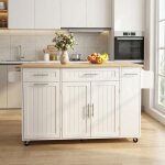 �lot de cuisine mobile - ambiance - 135x(40 - 70) cm - 2 portes & 3 tiroirs - table extensible&compartiment ...