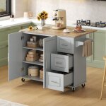 �lot de cuisine mobile multifonction - buffet cuisine plateau en ch�ne robuste pliable armoire de rangement ...