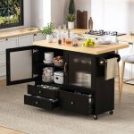�lot cuisine mobile noir extensible avec rangement chariot � vin et roulettes pour cuisine / salle � ...