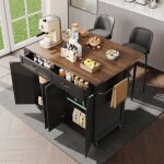 �lot de cuisine mobile noir - plan de travail extensible 4 portes et 2 tiroirs - style bois chariot de ...