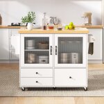 �lot de cuisine mobile - roulettes avec verrouillage - table extensible 100x42 - 70 cm - espace de rangement ...
