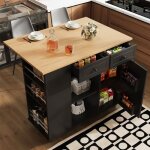 �lot de cuisine multifonction noir - plan de travail cloisons amovibles rangement finition bois - buffet ...