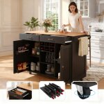 �lot de cuisine - oem - buffet rangement 102x45x92 cm - roues 360� - �tag�res r�glables - casier � vin ...