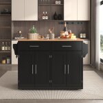 Ilot de cuisine avec plan rabattable longueur 120 cm buffet moderne 4 portes et 2 tiroirs avec roulettes ...