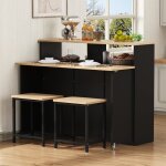 �lot de cuisine sur roulettes - coin repas extensible avec chaises - grand espace de rangement - 110x34 ...