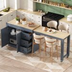 �lot de cuisine sur roulettes gris table de bar extensible 112 - 1868�45�93 cm avec coin repas �tag�re ...