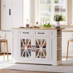 �lot de cuisine120cm avec table � manger rabattable prise secteur usb porte en verre lamin� r�glable ...