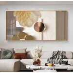 Impression sur toile abstraite dor� et beige impression g�om�trique sur toile pour salon d�coration murale ...