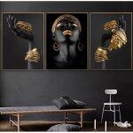 Impression sur toile noir dore tableau femme africaine image affiche salon dcoration murale luxe poster ...