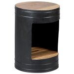 Indus - gu�ridon rond industriel en acier avec plateau en bois de palissandre