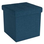 Intirilife pouf pliable 30x30x30 cm en oc�an bleu - si�ge en cube avec espace de rangement et housse ...