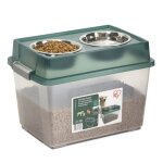 Iris ohyama boite  croquette avec gamelles intgres vert mangeoire pour chien chat double bol rangement ...