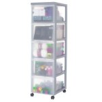 Iris ohyama tour de rangement  roulettes en plastique 5 grands tiroirs gris ouverture facile meuble ...