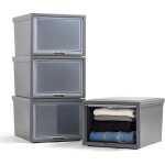 Iris ohyama tiroirs en plastique empilables pour vtement 40l set de 4 gris fonc porte  rabat pour ...