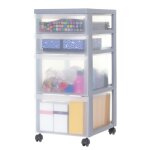 Iris ohyama tour de rangement  roulettes plastique 2 grands & 2 petits tiroirs gris ouverture facile ...
