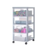 Iris ohyama tour de rangement plastique sur roulettes a4 4 tiroirs moyen gris dc - 004