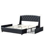 Iris - solide et confortable lit 140x190 avec sommier avec 4 tiroirs tete de lit couleur noir pieds en ...