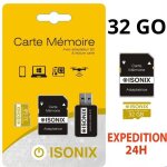 Carte mmoire - isonix - micro sdhc / sdxc 32 go - class 10 - jaune - adaptateur inclus