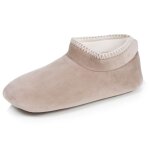 Isotoner chaussons velours semelle gomme antid�rapante beige femme