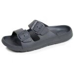 Isotoner mules claquettes double bride semelle confortable et l�g�re sandale de plage piscine gris homme ...