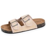Isotoner sandales � doubles bride semelle int�rieur patch talon ultra confortables rafia beige femme