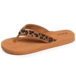 Isotoner tongs sandales plage d�t� semelles eva l�g�res et confortable marron / l�opard femme