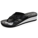 Isotoner tongs talon 4 cm semelle confortable et l�g�re sandale de plage piscine noir argent� femme