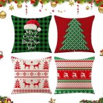 Lot de 4 housse de coussin - 45x45cm - coton et lin - décoration de noël - rouge vert - convient pour ... Lot de 4 housse de coussin - 45x45cm - coton et lin - décoration de noël - rouge vert - convient pour ...