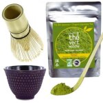 Coffret th matcha + fouet + cuillre en bambou + tasse noir & violet