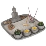 Jardin zen avec 4 bougies aditya 23x23cm ciment - atmosphera createur dinterieur