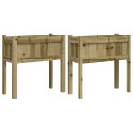 En solde jardini�res 2 pcs - burke - pot & cache - pot - avec pieds - bois de pin impr�gn� j1342