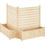 Jardiniere - �cran ext�rieur avec bac � plantes - cl�ture en bois brut naturel 3 panneaux pour cacher ...