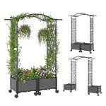 Jardini�re ext�rieur avec treillis costway pour plantes grimpantes roulettes verrouillables toit arrosage ...