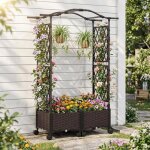 Jardini�re ext�rieur avec treillis costway pour plantes grimpantes roulettes verrouillables toit arrosage ...