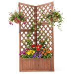 Jardini�re ext�rieur avec treillis costway trous de drainage bac � plantes en bois sur�lev� pour plantes ...