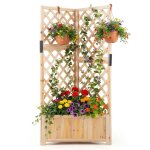 Jardini�re ext�rieur avec treillis costway trous de drainage naturel bac � plantes en bois sur�lev� pour ...