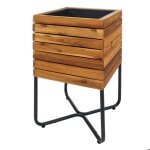 Jardini�re hwc - l25 carr�e 60x33x33cm outdoor acier acacia bois mvg - certifi� brun