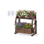 Jardini�re sur�lev� � 2 niveaux costway trous de drainage demi - roues forme wagon bac � plantes en bois ...
