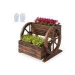Jardini�re sur�lev�e � 2 niveaux costway trous de drainage roues bac � plantes en bois en forme chariot ...