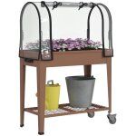 Jardini�re sur�lev�e - outsunny - avec b�che transparente 2 roulettes et 1 �tag�re inf�rieure - 80 x ...
