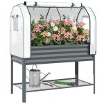 Jardini�re sur�lev�e - outsunny - serre en pe inclus - doublure et �tag�re inf�rieure - m�tal - 120x55x140cm ...