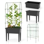 Costway jardini�re sur�lev�e - syst�me darrosage et de drainage automatique treillis grimpant amovible ...