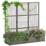 Support pour plantes outsunnyavec treillis bac à fleurs rectangulaire en résine tressée pe et acier dim. ... Support pour plantes outsunnyavec treillis bac à fleurs rectangulaire en résine tressée pe et acier dim. ...