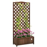 Jardini�re avec treillis - outsunny - 76 x 36 x 170 cm - fond � lattes - bois sapin pr� - huil� marron ...