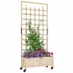 Jardini�re avec treillis - outsunny - avec roues - pour plantes grimpantes l�gumes - bois massif - 825x35x186c ...
