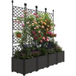 Jardini�re avec treillis - pp noir - 168 � 41 � 160 cm - bac � fleurs pour terrasse et balcon jardin