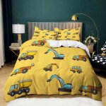 Jaune parure de lit 90x190 vhicule de construction de dessin anim housse de couette 3 pices ensemble ...