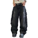 Jean baggy - zewool - coupe oversize baggy - noir effet effiloch� - denim coton